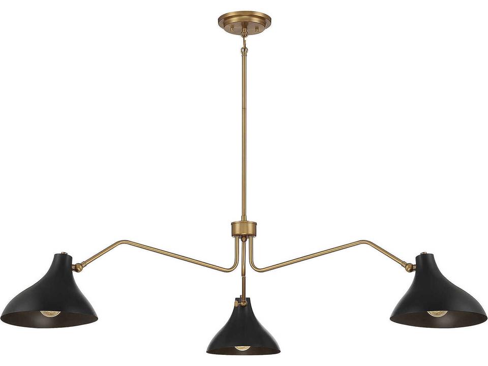 Meridian 3-Light Transitional Pendant Light in Matte Black with Natural Brass