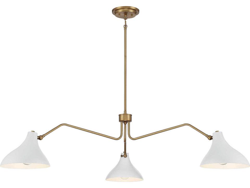 Meridian 3-Light Pendant Light in White with Natural Brass