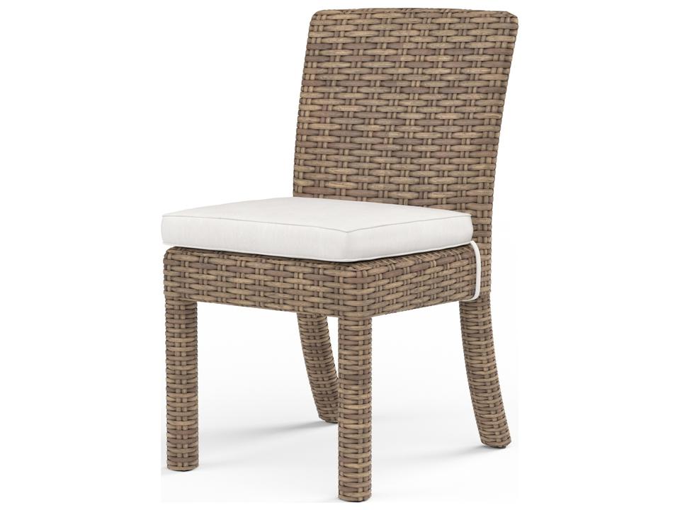 Havana Wicker Armless Dining Chair with Sunbrella Canvas Flax