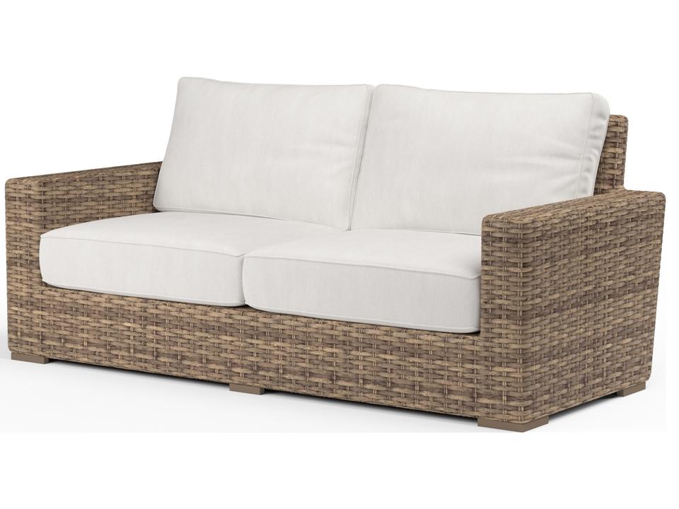Havana Wicker Outdoor Loveseat in Weathered Tobacco Leaf and Canvas Flax