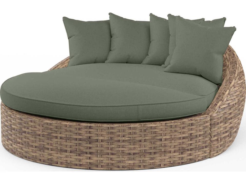 Havana Wicker Lounge Bed with Sunbrella Canvas Sage Cushions