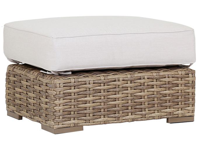 Havana Wicker Outdoor Ottoman with Sunbrella Canvas Flax Cushion