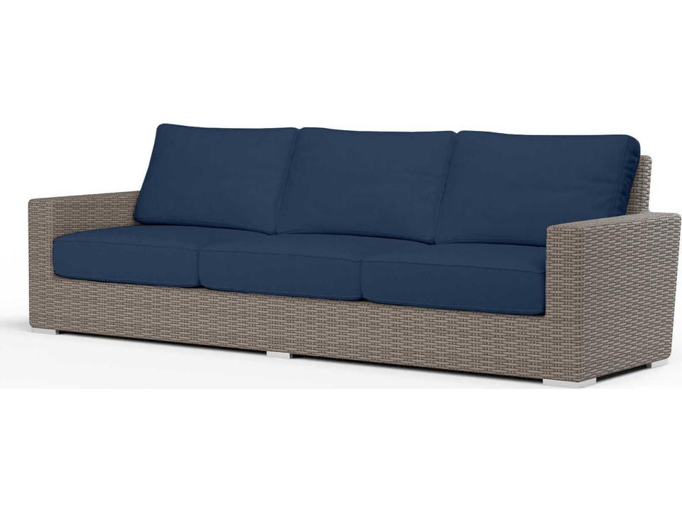 Coronado 106 Inch Wicker Sofa with Sunbrella Cushions in Driftwood