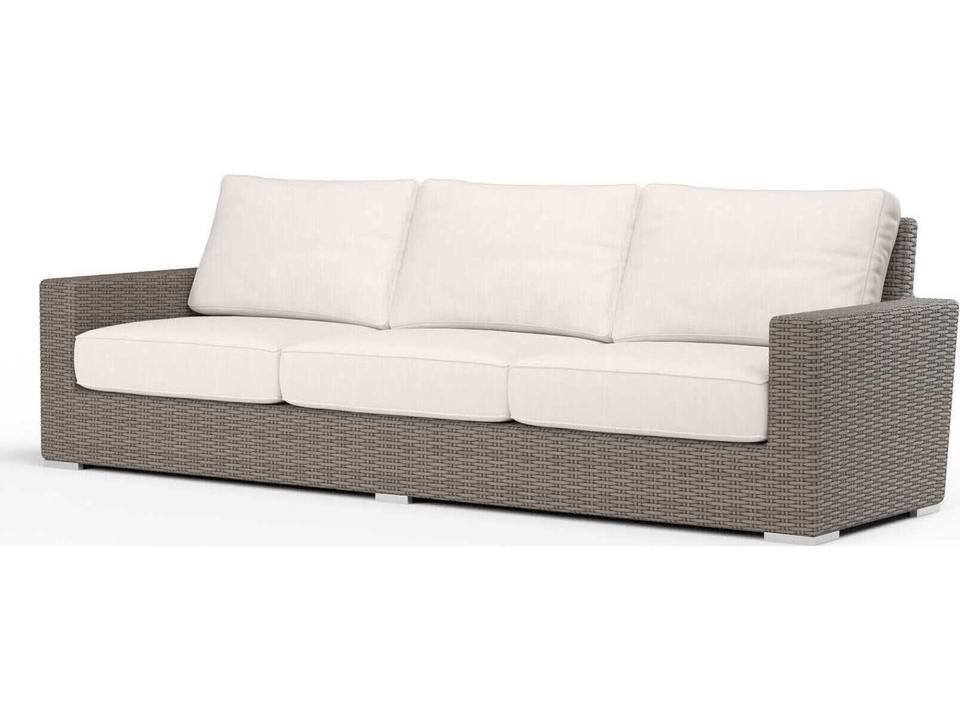 Coronado 106-Inch Wicker Sofa with Sunbrella Canvas Flax Cushions