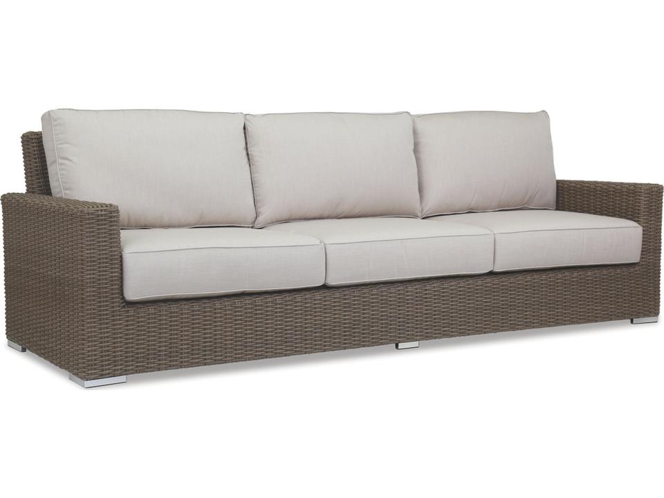 Coronado 4-Seat Wicker Outdoor Sofa in Driftwood with Canvas Flax Cushions