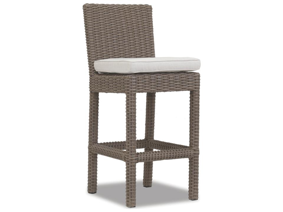 Coronado Wicker Outdoor Bar Stool in Driftwood with Canvas Flax