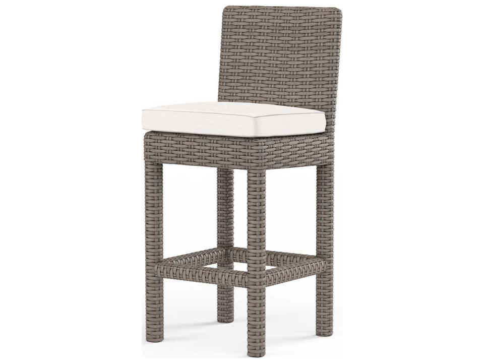 Coronado Driftwood Wicker Counter Stool with Canvas Natural Sunbrella Cushion