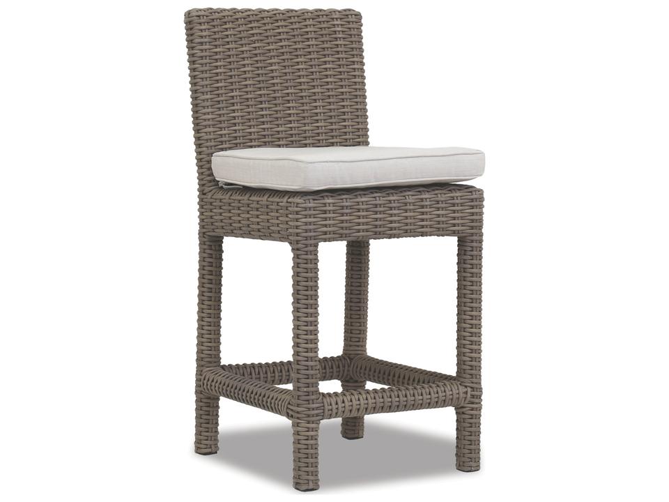 Coronado Wicker Driftwood Outdoor Counter Stool with Sunbrella Canvas Flax Cushion