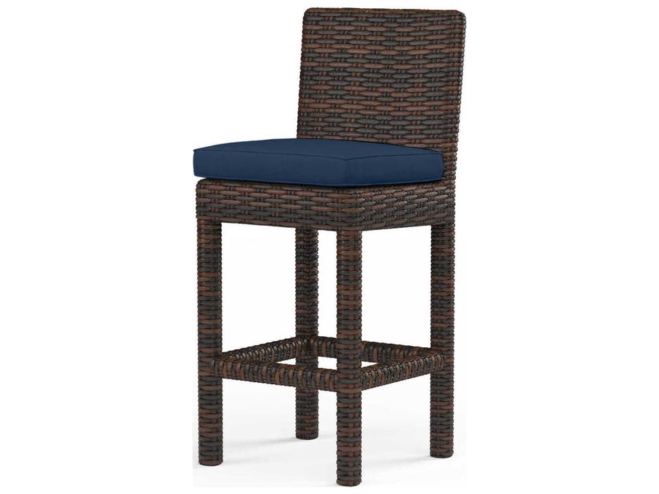 Montecito Cognac Wicker Outdoor Counter Stool with Sunbrella Cushions
