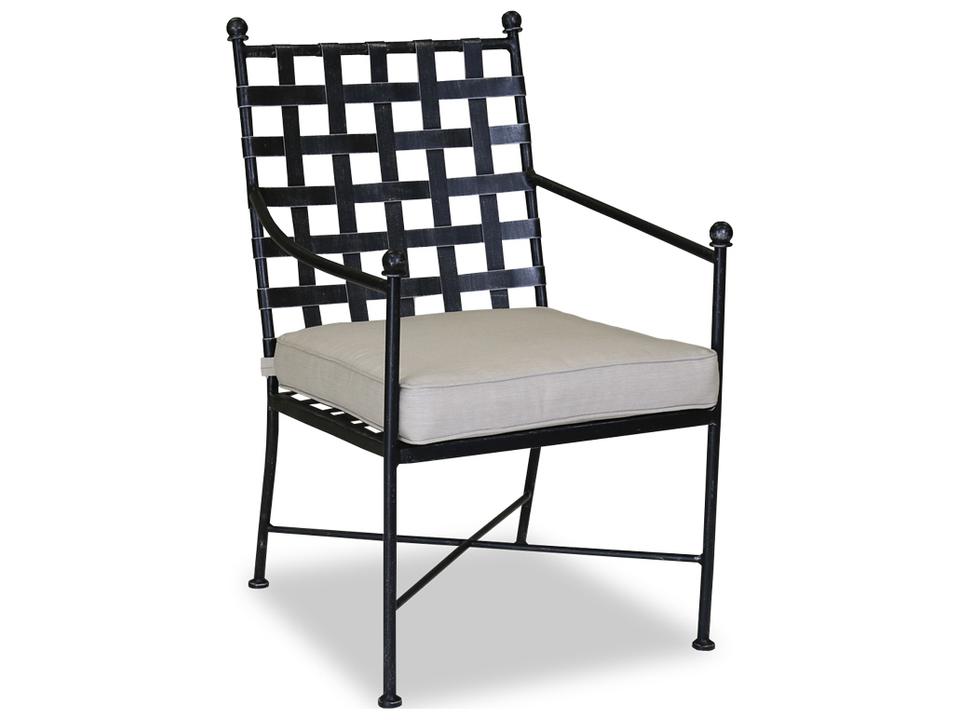 Provence Wrought Iron Outdoor Dining Chair in Canvas Flax with Self Welt