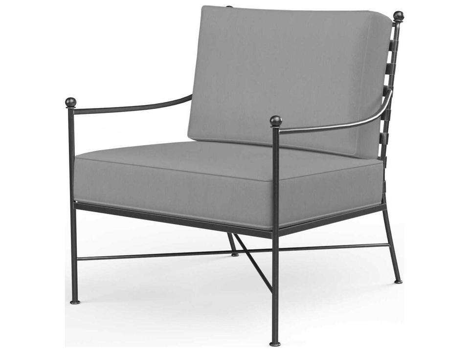 Provence Wrought Iron Outdoor Lounge Chair in Century Pewter with Sunbrella Cushions