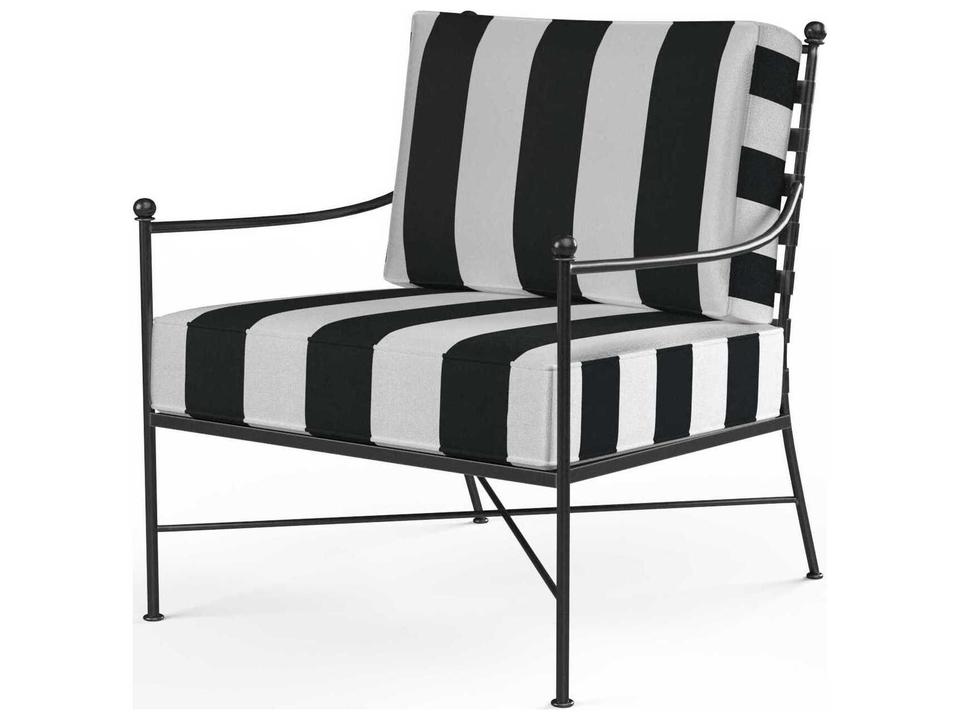 Provence Outdoor Wrought Iron Cushion Accent Chair in Century Pewter