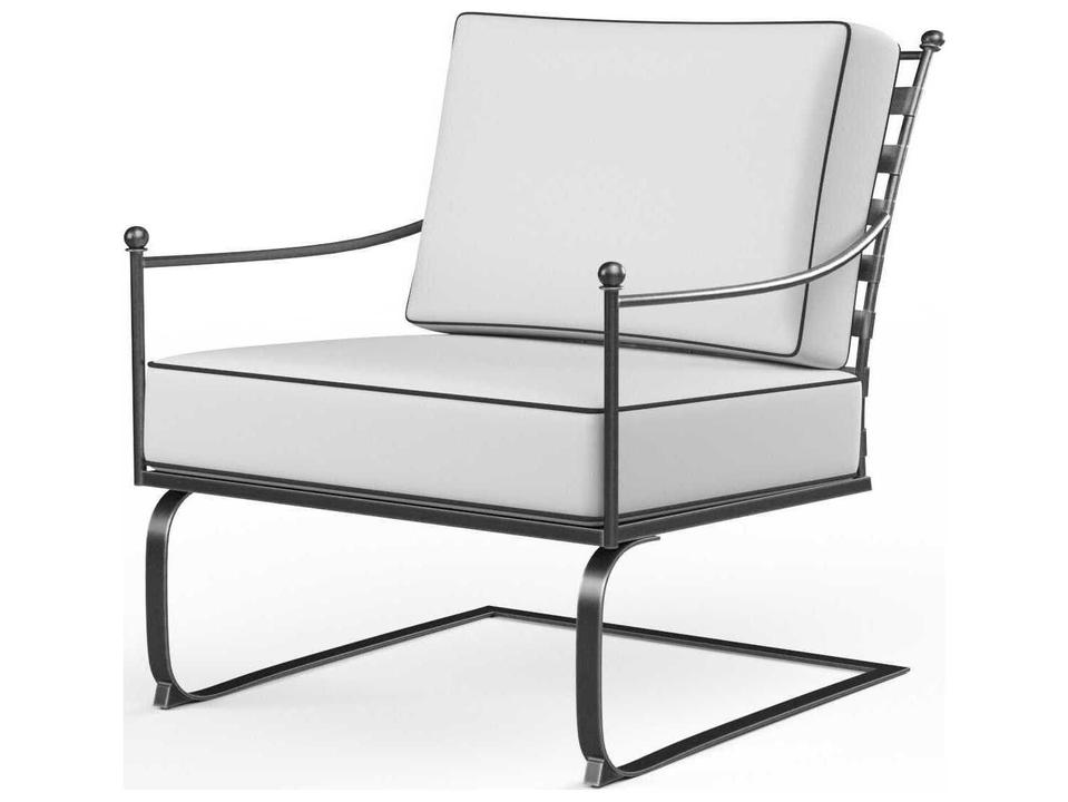 Provence Outdoor Lounge Chair with Century Pewter Wrought Iron and Canvas Flax Sunbrella