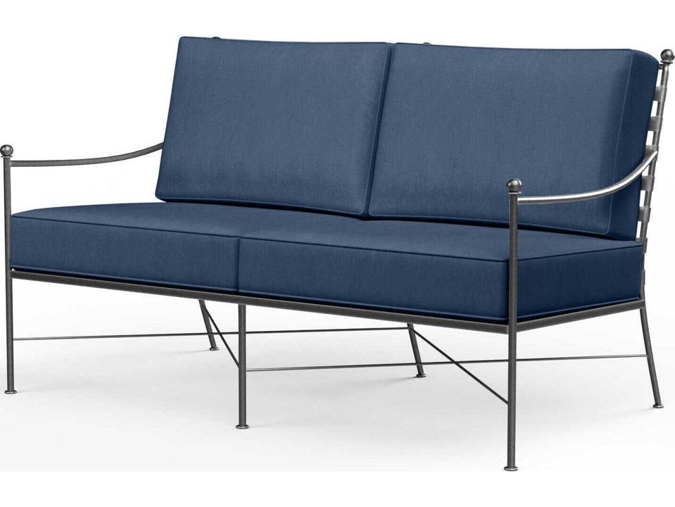 Provence Wrought Iron Cushion Loveseat with Sunbrella Canvas Flax