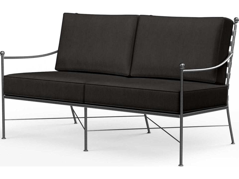 Provence Wrought Iron Loveseat with Sunbrella Cushions in Century Pewter