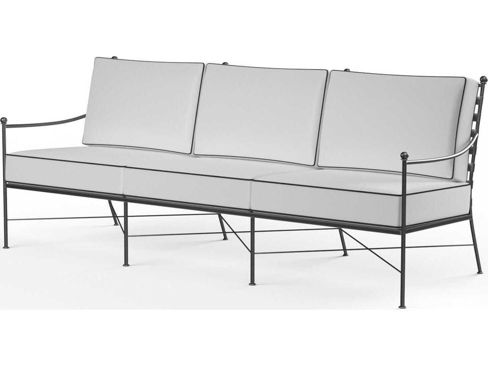 Provence 3-Seat Wrought Iron Sofa with Sunbrella Cushions in Century Pewter