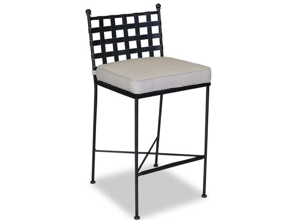 Provence Wrought Iron Bar Stool with Sunbrella Cushion in Century Pewter