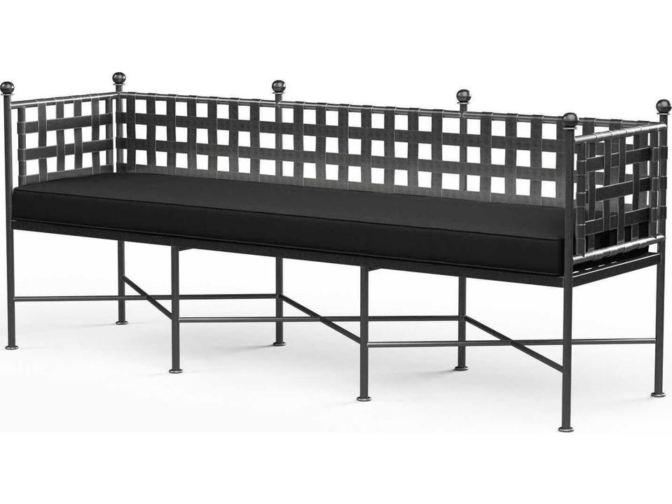 Provence Wrought Iron Outdoor Bench with Sunbrella Canvas Flax Cushion