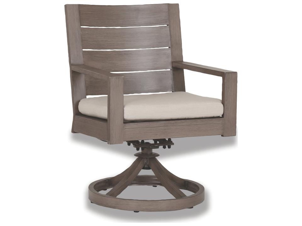 Laguna Aluminum Swivel Dining Armchair with Sunbrella Canvas Flax