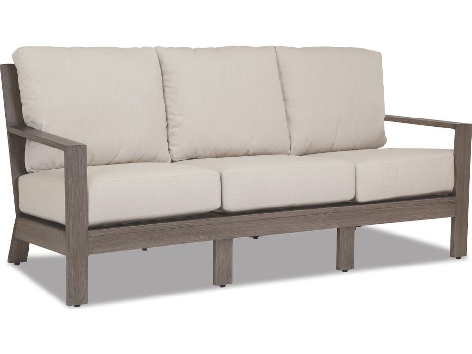 Laguna Aluminum Patio Sofa with Sunbrella Cushions in Canvas Flax