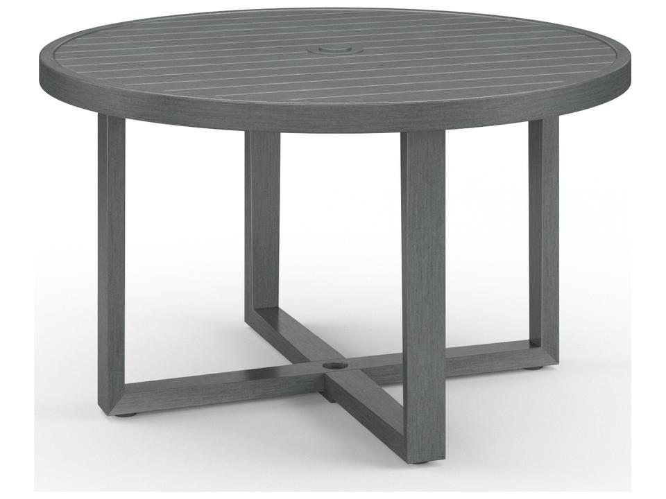 Redondo Aluminum Slate Round Outdoor Patio Dining Table with Umbrella Hole