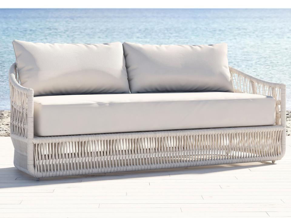 Dana 3-Seat Outdoor Rope Sofa in Natural Linen and Sunbrella Linen Canvas