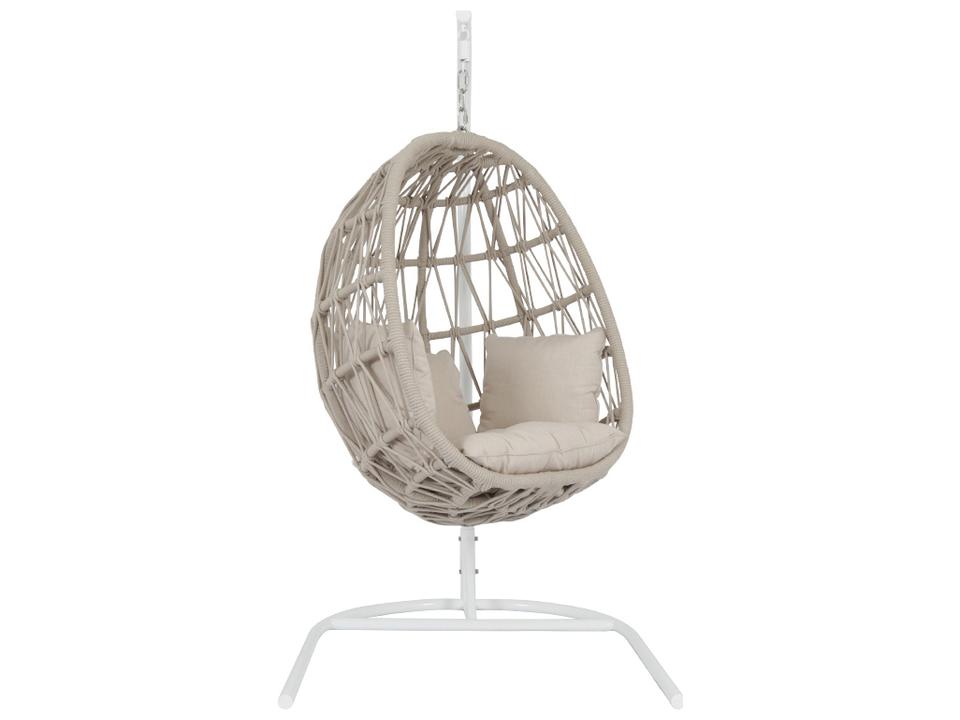 Dana Wicker Cushion Outdoor Patio Swing in Linen Canvas with Self Welt