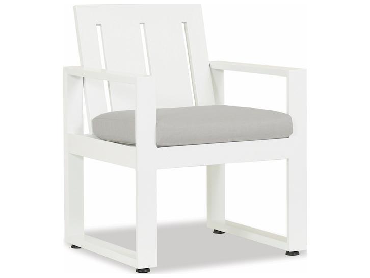 Newport Dining Arm Chair with Cast Silver Sunbrella Cushion in Satin White