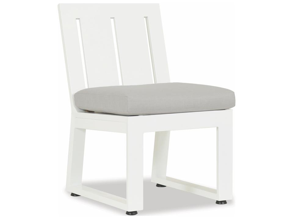 Newport Dining Side Chair with Sunbrella Cast Silver Cushion in Satin White