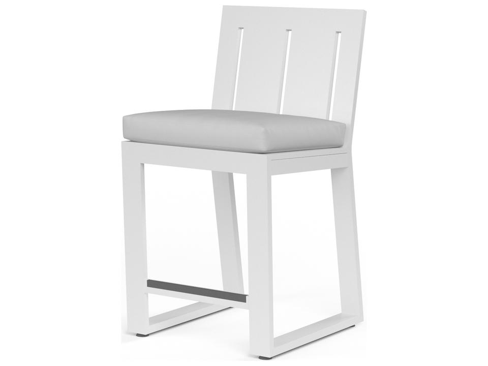 Newport Frosted White Aluminum Bar Stool with Sunbrella Cast Silver Cushion