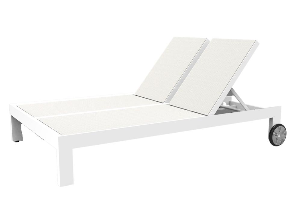Newport Aluminum Double Chaise Lounge in Frost with Cast Silver Sling