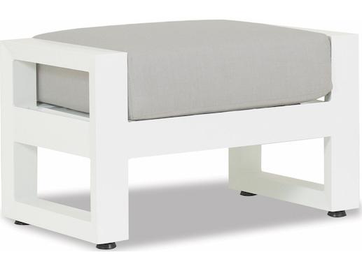 Newport Frosted White Aluminum Outdoor Ottoman Cast Silver Sunbrella