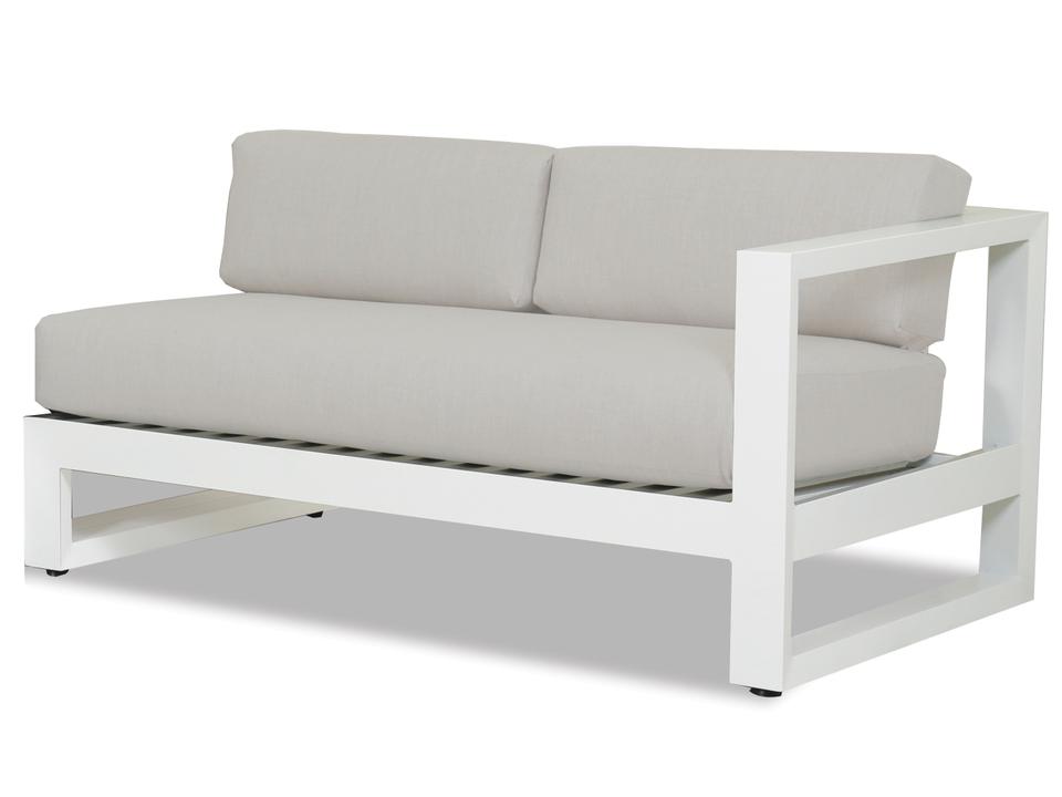 Newport Right Arm Loveseat in Satin White with Cast Silver Sunbrella