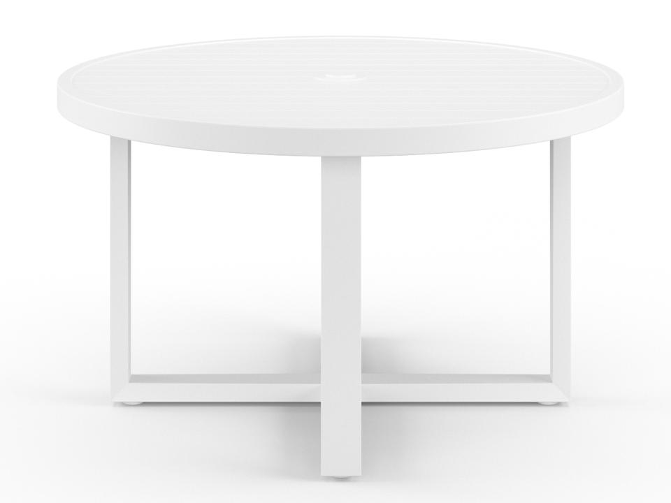 Newport 50-Inch Round Aluminum Dining Table with Umbrella Hole in Frost