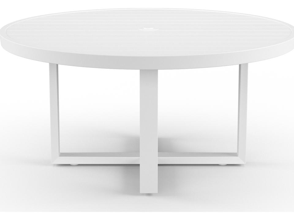 Newport 60-Inch Round Aluminum Dining Table with Umbrella Hole in Frost