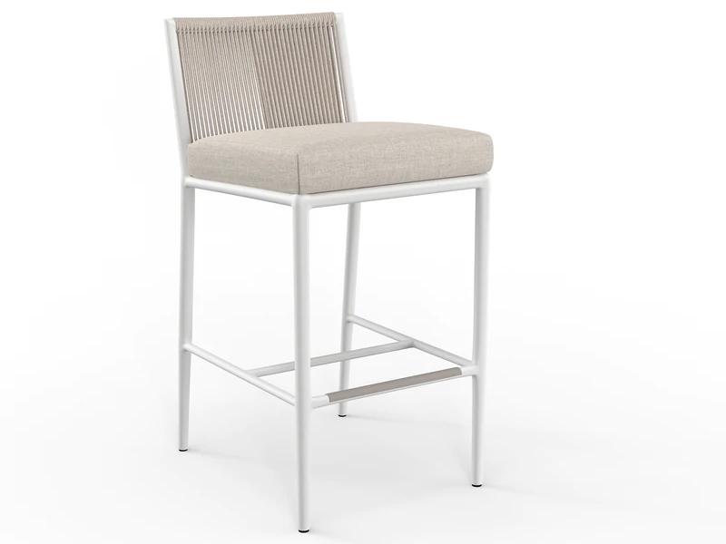 Sabbia Outdoor Counter Stool in Satin White Aluminum and Natural Rope