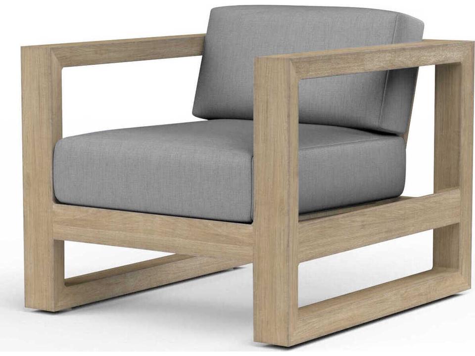 Coastal Teak Outdoor Club Chair with Sunbrella Cushions in Warm Grey