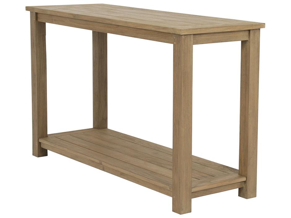 Coastal Teak Rectangular Outdoor Console Table in Warm Gray
