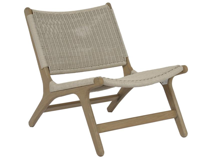 Coastal Teak Lounge Chair with Resin Wicker in Warm Grey