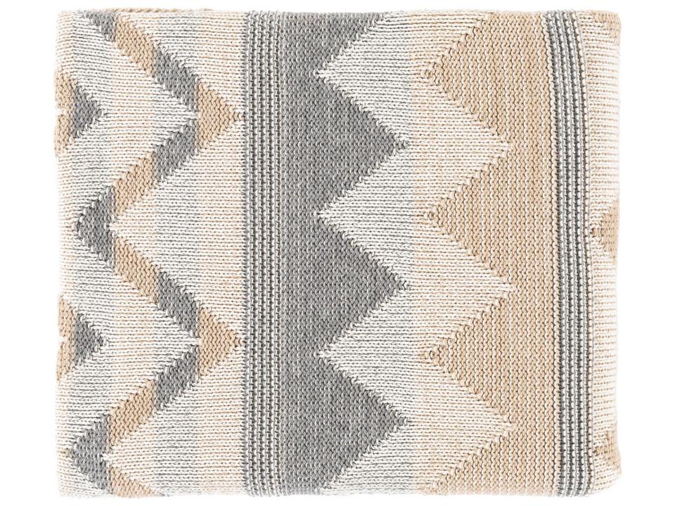 Adara Knitted Cotton Throw Blanket in Charcoal Ivory and Tan