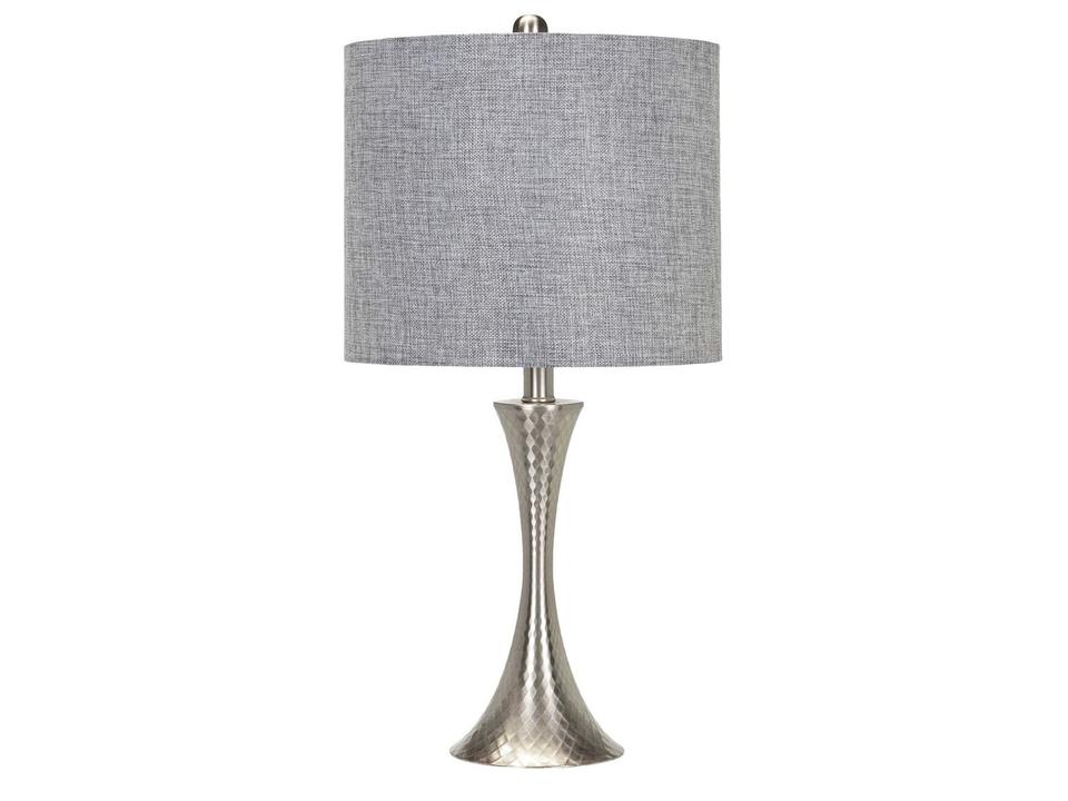 Aegina Traditional Table Lamp in Nickel with Gray Drum Shade