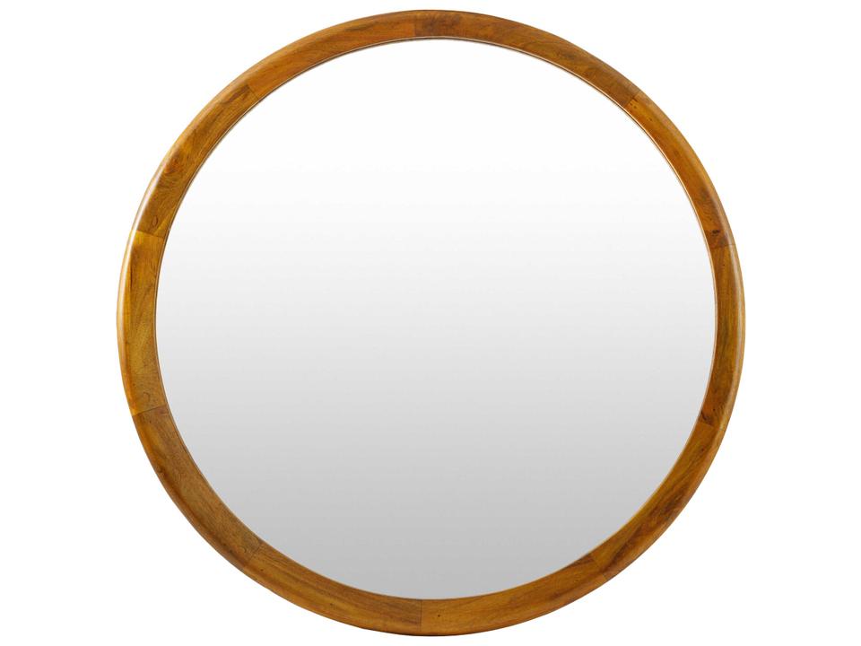 Brisbane 43 Inch Round Accent Mirror with Brown Mango Wood Frame