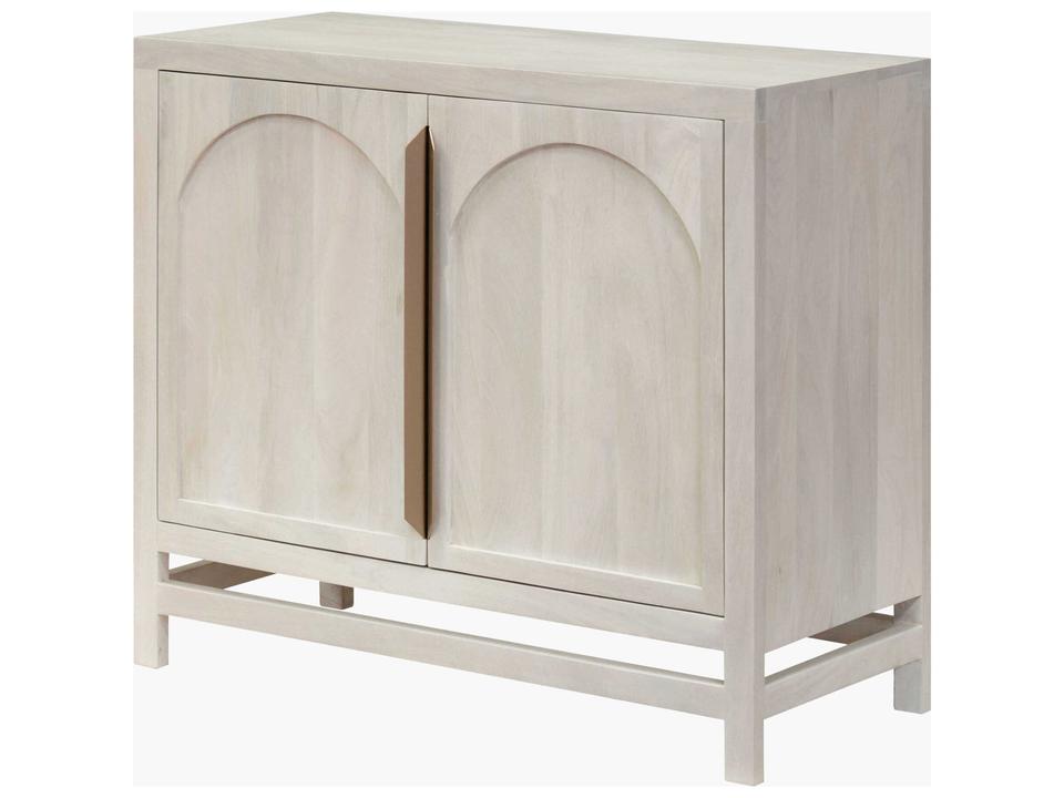 Byron Modern White Washed Mango Wood Accent Cabinet with Brass Accents