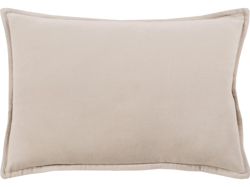 Cotton Velvet Accent Pillow in Light Beige with Flange