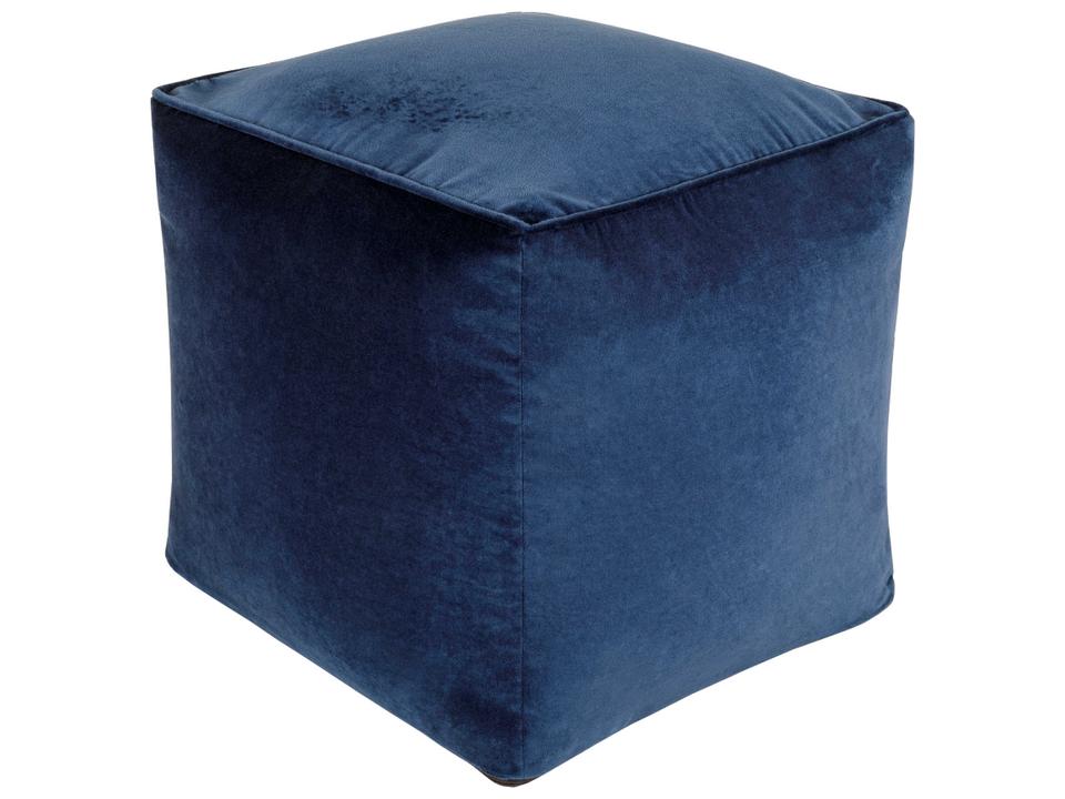 Cotton Velvet Square Pouf Ottoman in Midnight Blue