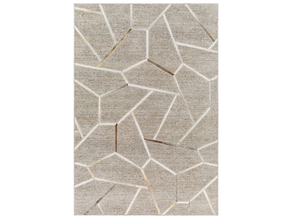 Eloquent Hand Crafted Viscose and Leather Area Rug in Gray Tones