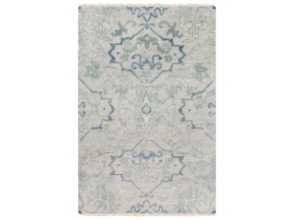 Hillcrest Hand-Knotted 100% New Zealand Wool Area Rug with Traditional Damask Pattern