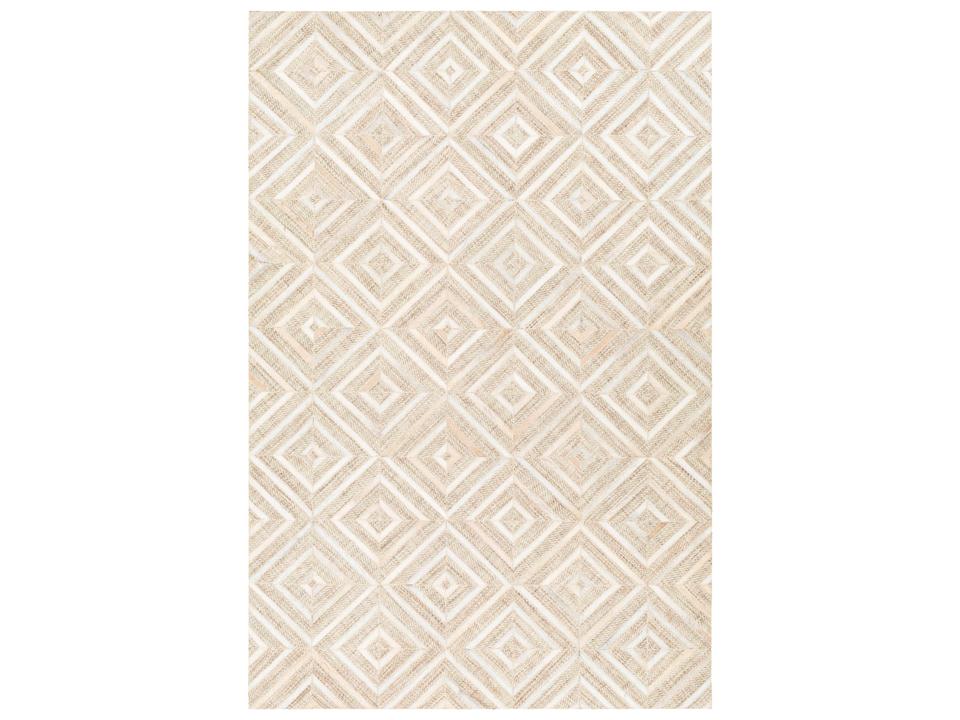 Jardin Geometric Hand-Woven Wool and Leather Area Rug Modern Style