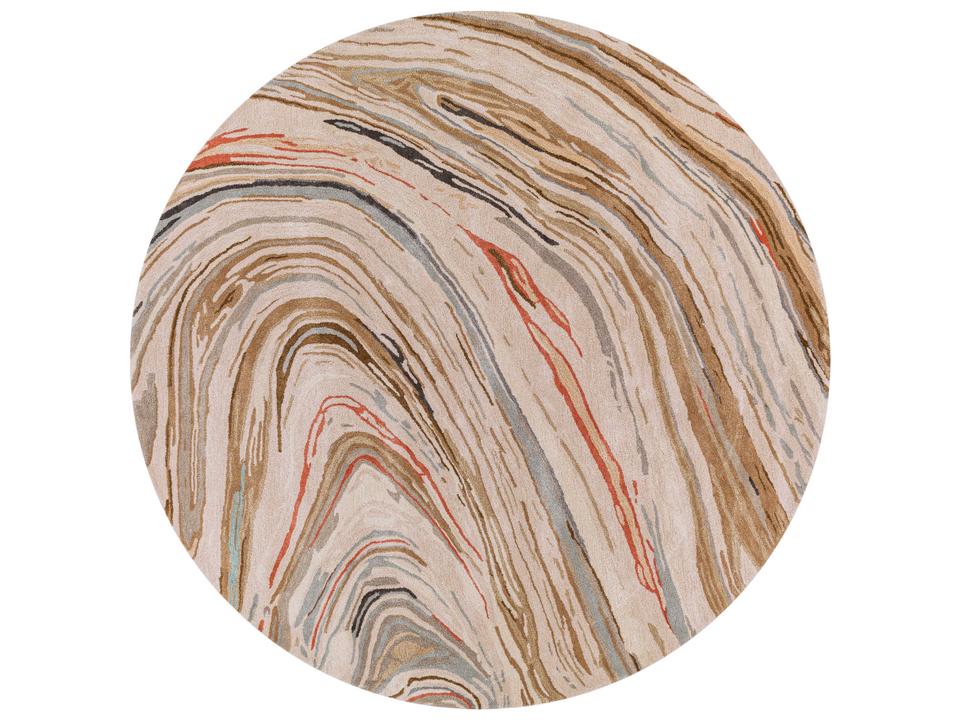 Kavita Modern Transitional Hand Tufted Viscose and Wool Round Area Rug in Dark Brown and Camel