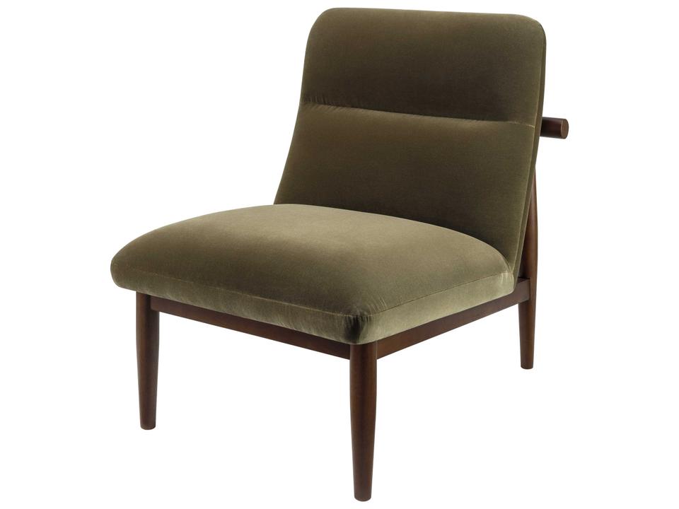 Marsick Mid-Century Modern Accent Chair in Olive Cotton and Dark Brown Wood